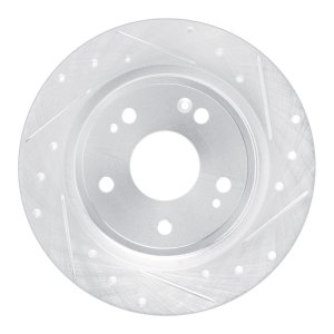 Acura Integra Brake Rotor (1) - Rear Right - R1 Concepts - Drilled & Slotted - Silver - `22-`25